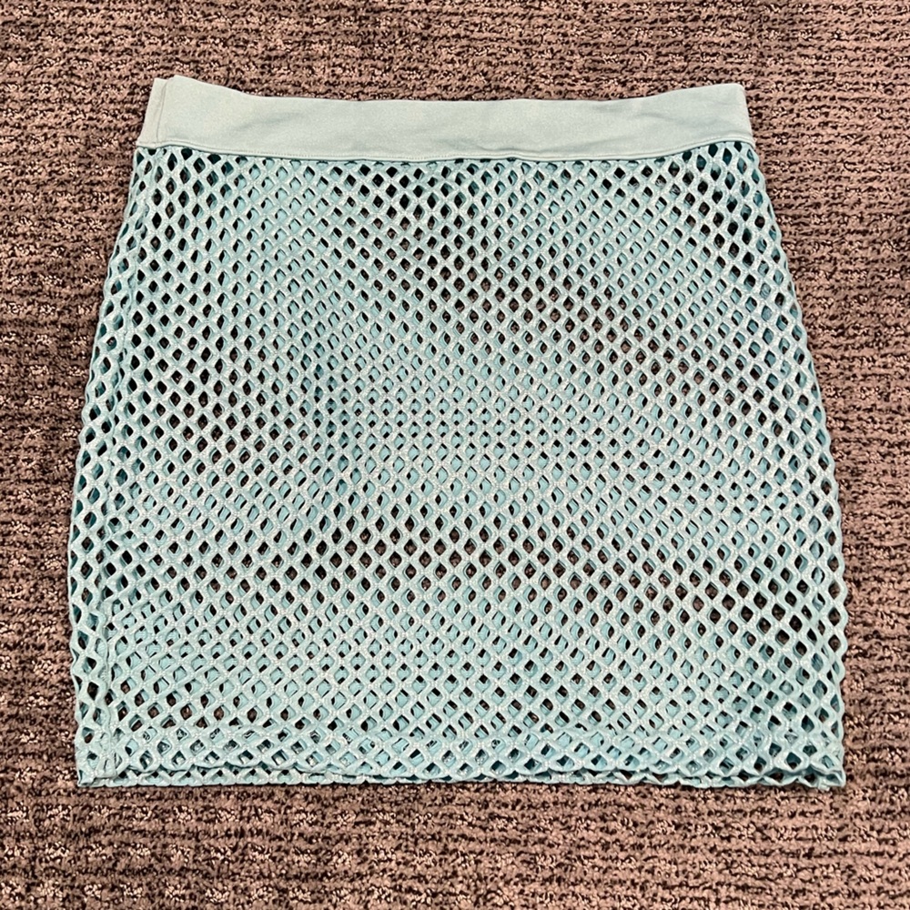 Iheartraves Metallic Blue Fishnet Skirt